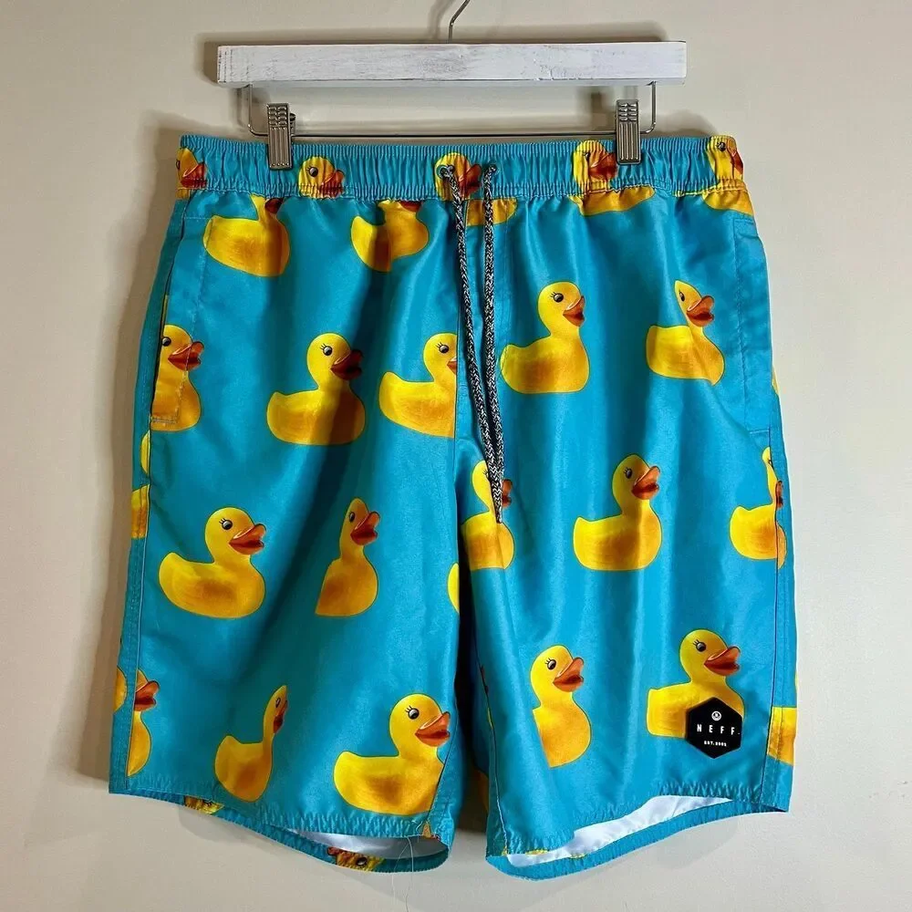 Neff Men’s Blue Rubber Duck Swim Trunks size Large